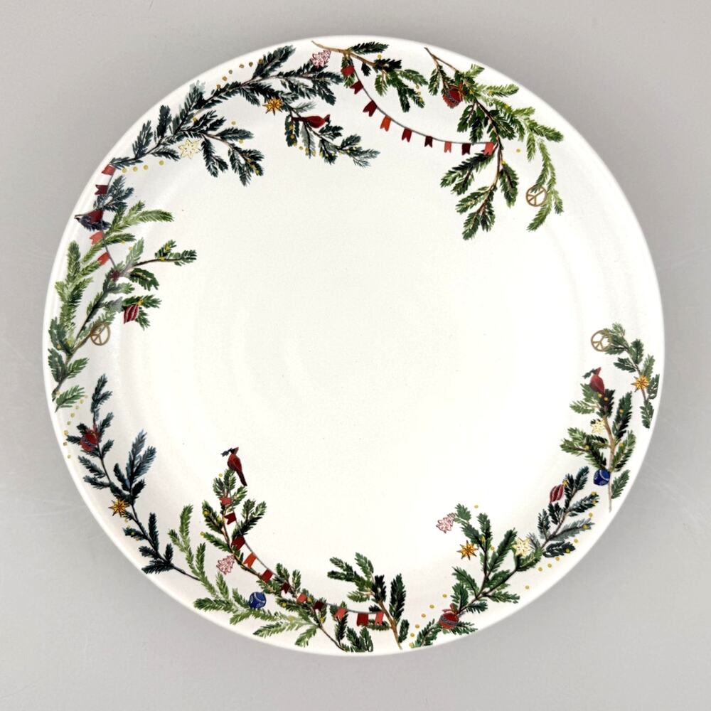Pottery Barn Christmas in the Country DINNER Plate Holiday Star Birds 11" NWOB